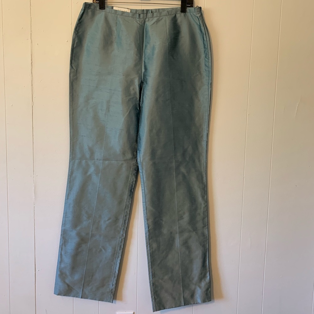 Escada Blue Shiny silk blend pants trousers side zip 44